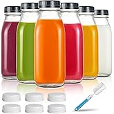 YEBODA 16oz Glass Milk Bottle with Plastic Tamper-proof Caps (6 Pack) Vintage Reusable Dairy Drinking Containers, Glass Bottles for Milk, Juice,Yogurt, Smoothies, Honey, Tomato Sauce, Jam, Syrup