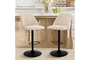 COLAMY Bar Stools Set of 2, Modern Swivel Bar Chairs, Adjustable Upholstered Barstools Counter Height with Full Backrest for Bar, Dining Room, Kitchen Island, Beige