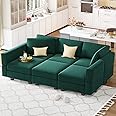 Belffin Modular Velvet Sectional Sofa with Chaise Lounge Sectional Sleeper Sofa with Storage Chaise Bed Couch for Living Room Green