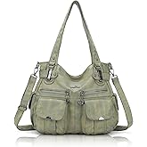 Angel Kiss Women's Designer Handbag Large Double Zipper Multi Pocket Washed Leather Purse