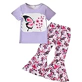 Afsmlys Toddler Girl Clothes Sunflower Graphic Top + Butterfly Flare Leg Pants Set 2PC Summer Clothing Set