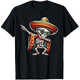 Funny Dabbing Mexican Skeleton Poncho Cinco de Mayo T-Shirt