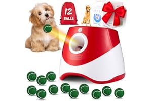 Wortade Automatic Ball Thrower for Dogs, Dog Ball Thrower Launcher with 10-30 Ft Distance, Rechargeable Automatic Dogs Toy, Dog Balls Launcher - Included 12pcs 2" Balls, for Puppy (Red)