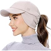 GADIEMKENSD Women's Fleece Ponytail Hat - Reflective Winter Hat with Flip Down Ear Warmer, Vertical Ponytail Hole, Adjustable