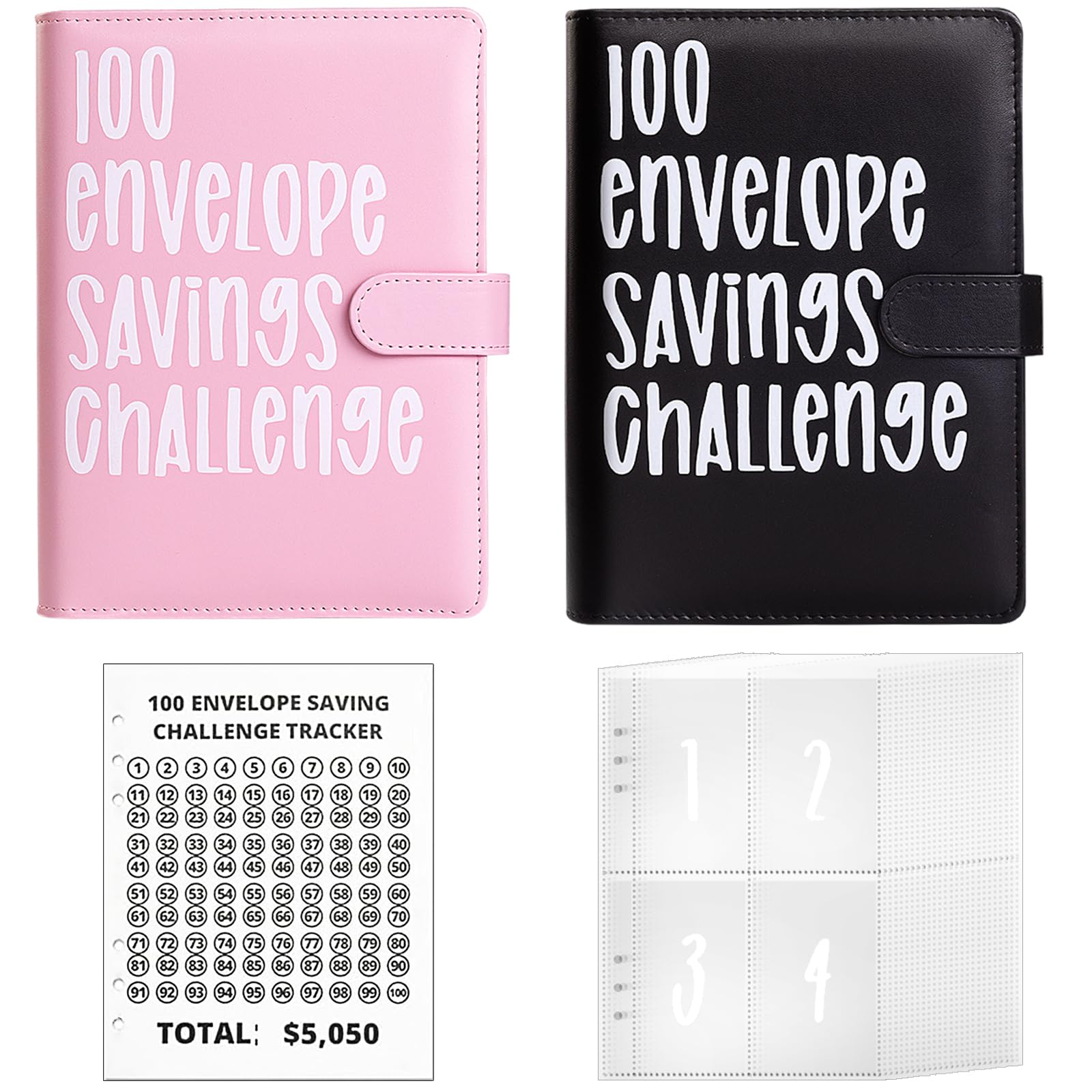 Photo 1 of 100 Envelopes Money Saving Challenge Binder, A5 Money Saving Challenge Book with Cash Envelopes, Savings Challenges Budget Book Binder to Save $5,054