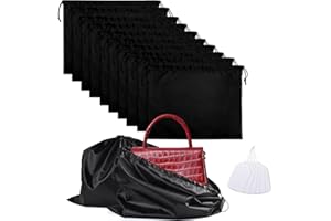 AOFEGRLT 10 Pack Dust Bags for Handbags,Drawstring Purse Dust Bag,Travel Shoes Boots Storage Bag,Silk Pouch Dust Cover Bag (Black-10pcs, M-19.6 × 15.7 in)