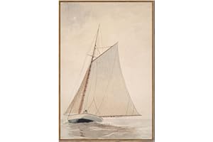 InSimSea Framed Wall Art for Living Room Large Canvas Wall Art White Sailboat Seascape Watercolor Vintage Painting on Canvas - Coastal Wall Art Prints for Bedroom Office and Home Decor 16x24in