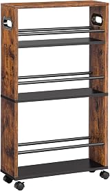HOOBRO Slim Storage Trolley 4-Tier Narrow Kitchen Cart Rustic Brown Black view 1