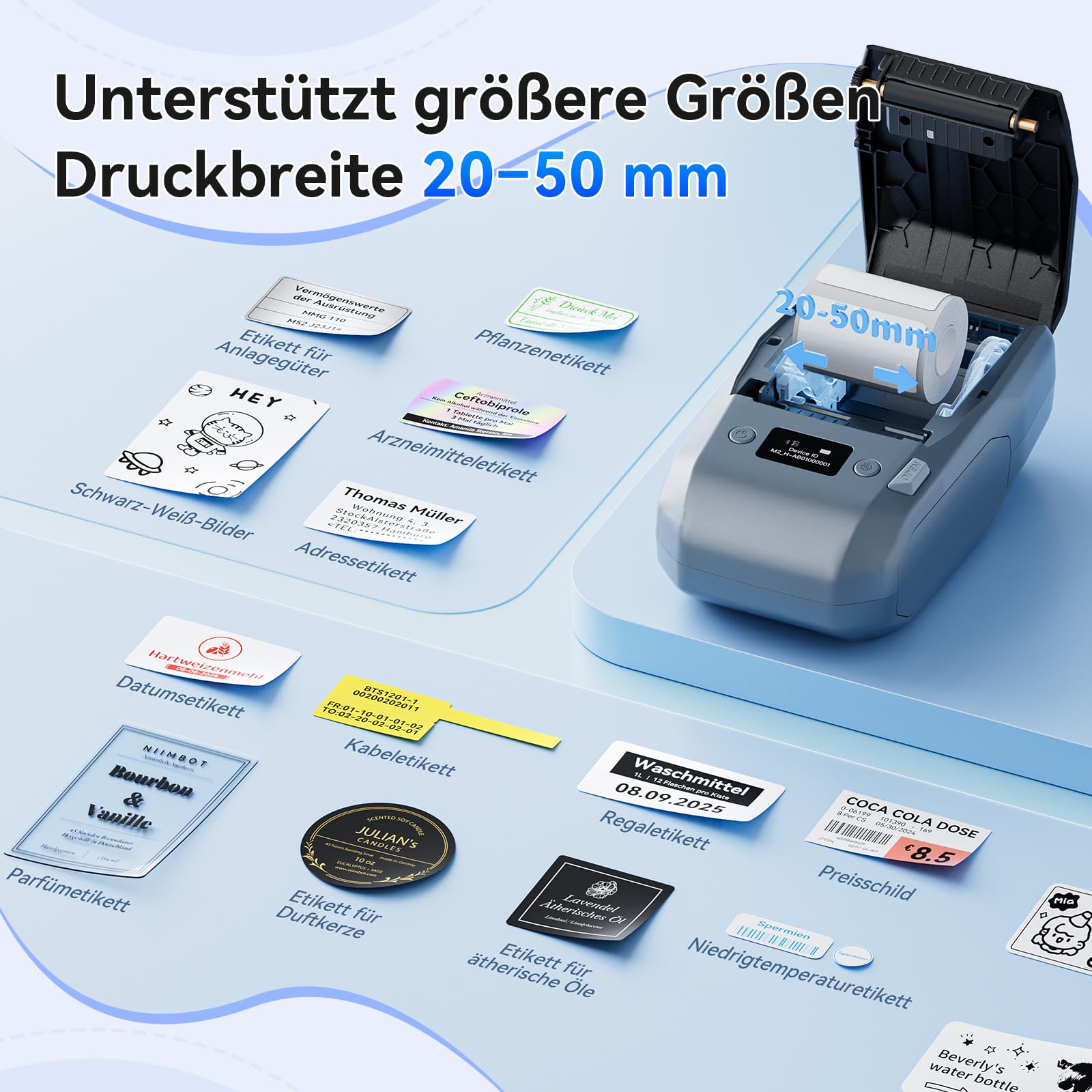 NIIMBOT M2 Etikettendrucker, Bluetooth Label Printer Etikettiergerät Thermotransfer Beschriftungsgerät Unterstützt Farbdruck, Selbstklebend Sticker Drucker für Büro, Zuhause, Schule, Dunkelblau 6