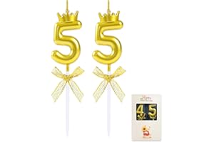 EAKE 55 Birthday Candles 3D Golden Number 55 Cake Topper with Crown for Men Women Happy 55th Birthday Wedding Anniversary Par
