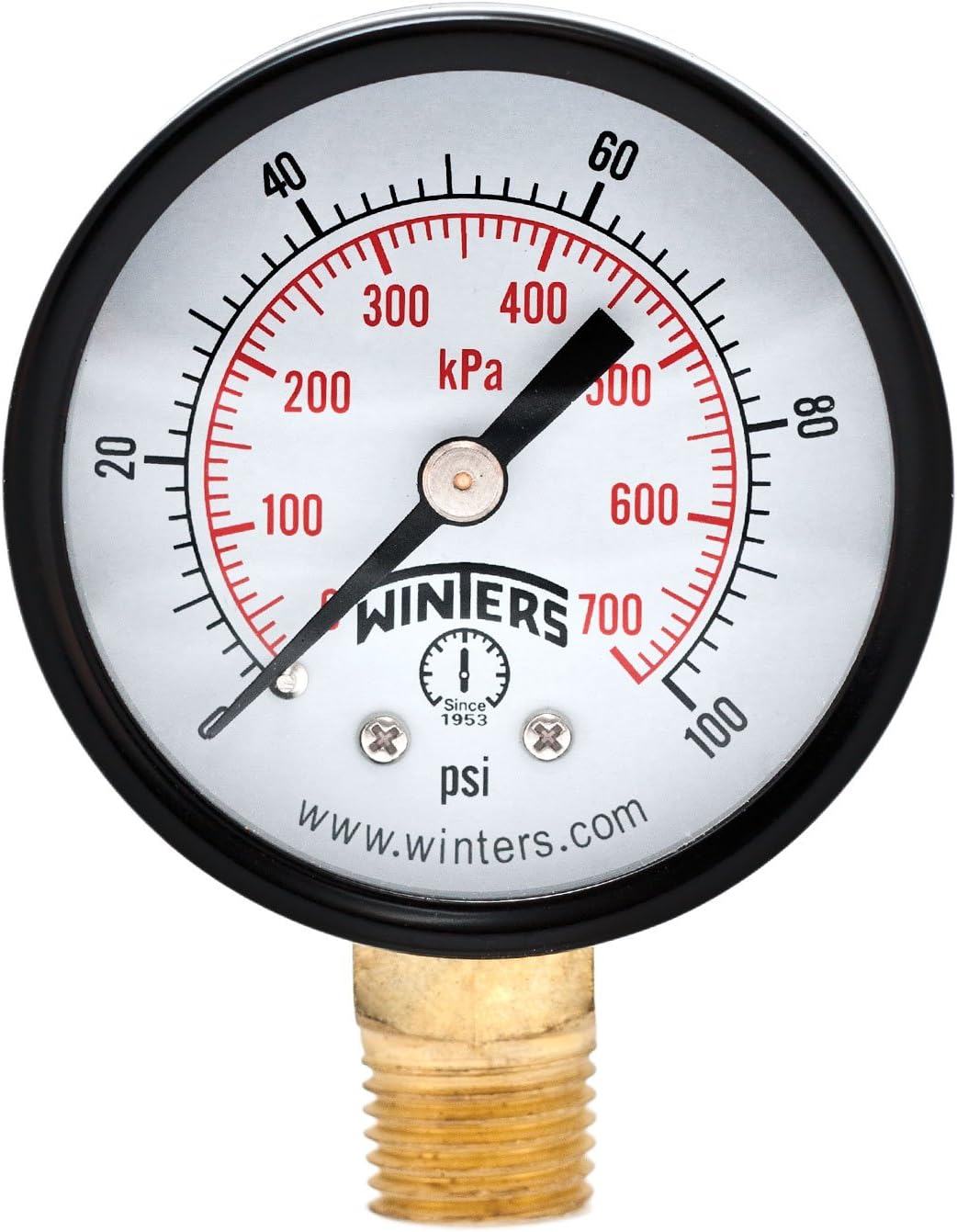 0100 psi/kpa 3/4 FNPT Connection Winters PET Series Steel Dual Scale