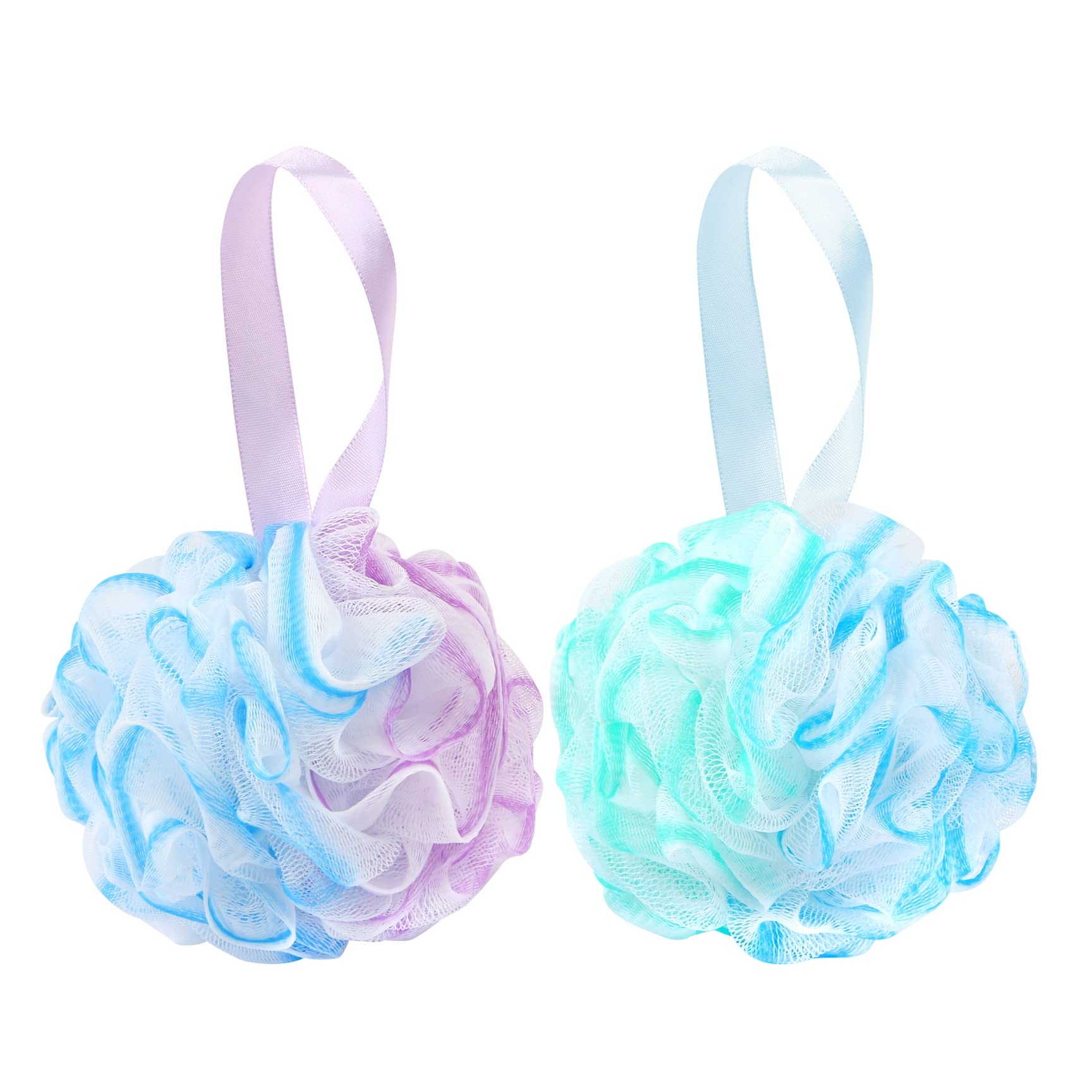 Photo 1 of MIDELONG Bath Sponge Shower Loofahs Soft Mesh Poufs Body Wash Scrubber Bath Ball Exfoliating Loofahs Sponge Colorful 60g for Women and Men, Pack of 2