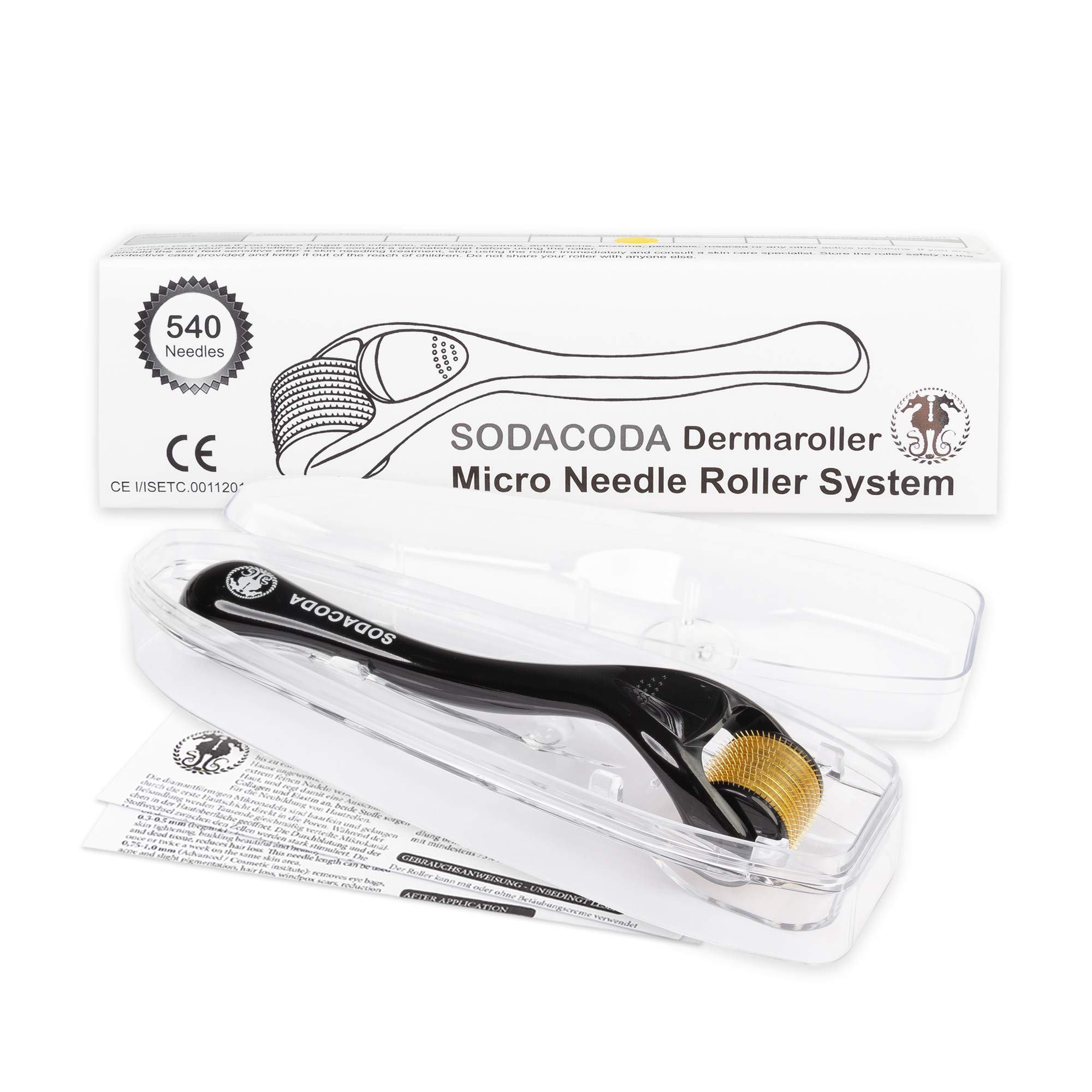 Sodacoda Derma Roller - 540 Titanium Micro Needles - Professional Beauty Care Tool for Face, Beard & Body Enhancement Support-0.25mm