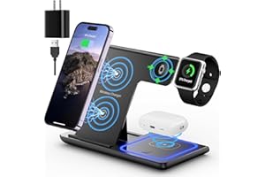 MOYAC 3 in 1 Wireless Charging Station for Apple, Wireless Charger Stand for iPhone 16/15/14/13/12/11/SE/X/8 Pro Max Plus Mini,Charging Dock for AirPods 4/3 Pro,Apple Watch 10/9/Ultra/8/SE/7/6/5/4/3