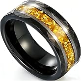 Reseldda 8mm Mens Black Gold Plated Tungsten Wedding Bands Rings Hammered Synthetic Aquamarine Anniversary Rings for men March Birthstone Promise Rings for Him Size 7-14