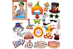 Palumma 30Pcs Carnival Photo Booth Props Circus Party Decorations for Circus Theme Party Backdrop