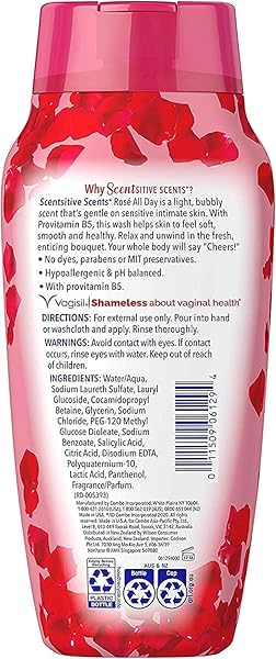 VAGISIL FEMININE WASH FOR INTIMATE AREA HYGIENE, SCENTSITIVE SCENTS, PH BALANCED AND GYNECOLOGIST TESTED, ROSE ALL DAY, 12 OZ (PACK OF 3)