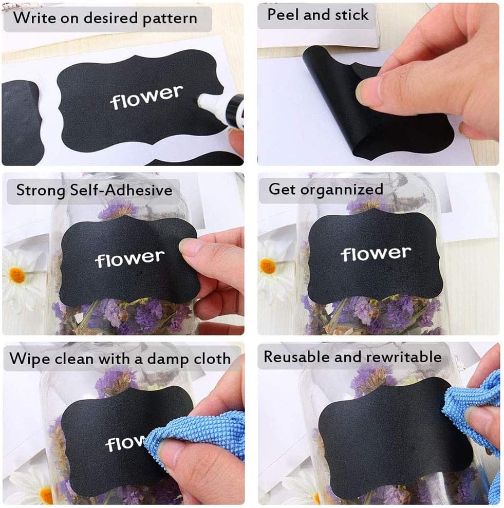 Chalkboard Labels Bulk (80PCS) - Mini Decorative Chalk Labels - Free Erasable Chalk Pen, Black stickes Labels for Food Storage Classification, Adhesive Blackboard Stickes Label : Office Products