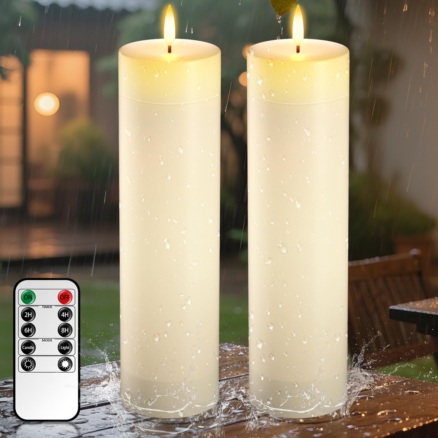 Photo 1 of 14" x 4" Large Flameless Candles with Remote & Timer, Waterproof Outdoor Battery Operated Candles LED Electric Flickering Flameless Pillar Candle for Patio Porch Lanterns Home Decor Easter, 2 Pack
