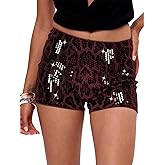 IYOWEL Womens Cheetah Print Shorts Sequin Leopard Micro Mini Short Elastic Waist Sexy Rave Bottoms Y2K Party Club Outfits