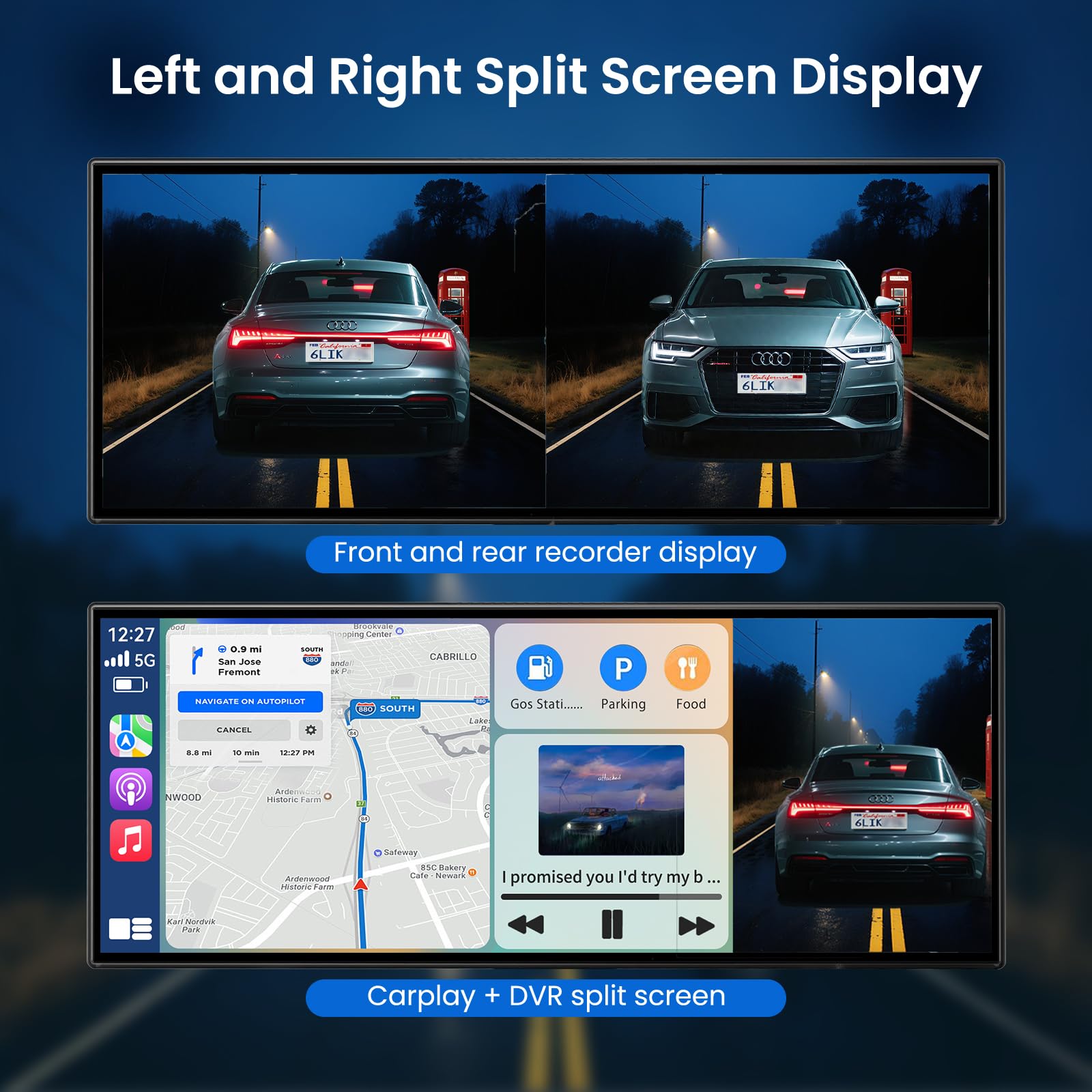 Largest 11.5 inch Wireless CarPlay Screen for Car, A-pple CarPlay & Android Auto HD Touchscreen with 4K Dash Cam/1080P Backup Camera/Navigation/Bluetooth/Voice Control/FM/Mirror Link,for All Vehicles