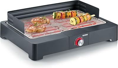Tischgrill mit Edelstahl-Grillrost für drinnen und draußen, Elektrogrill mit schnellem Grill-Start, Balkon Grill ohne Verbrennungsgefahr, Schwarz, PG 8565