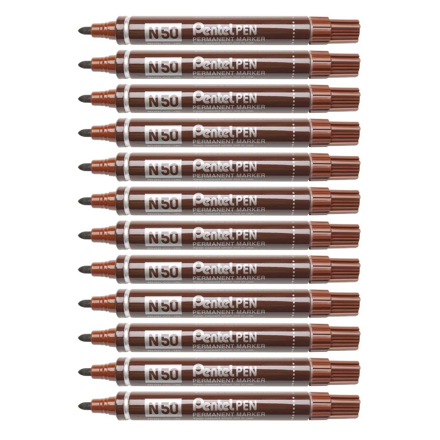 Pentel N50 Permanent Marker, 4.3mm Bullet Point Tip, Brown ink (Pack of 12)