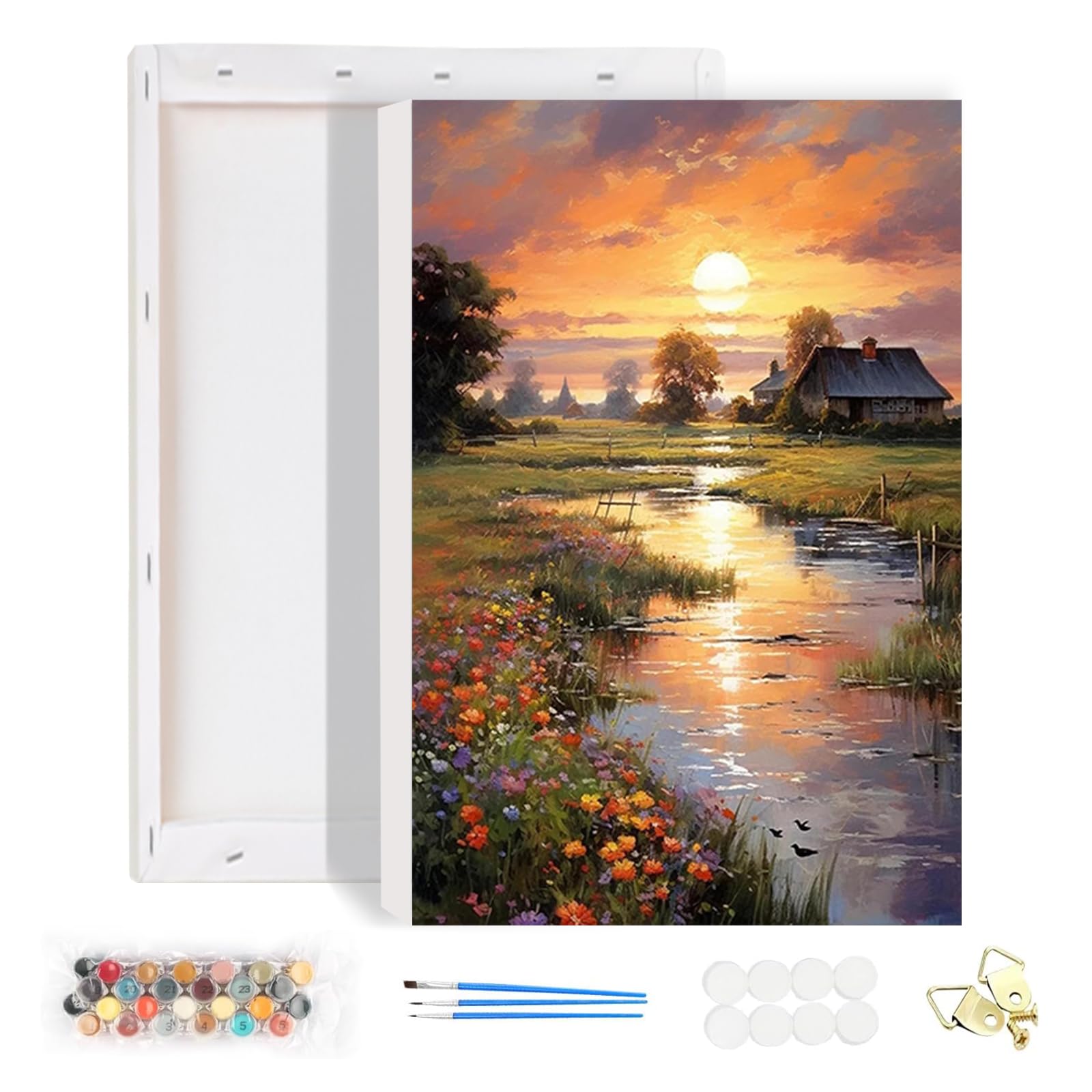HEIBAGO Paint by Numbers with Frame Landscape, Cottage Paint by Numbers Kits for Adult, River Paint by Numbers Canvas, DIY Oil Painting Arts and Crafts Kit Acrylic Pigment for Home Wall Decor 20x30cm