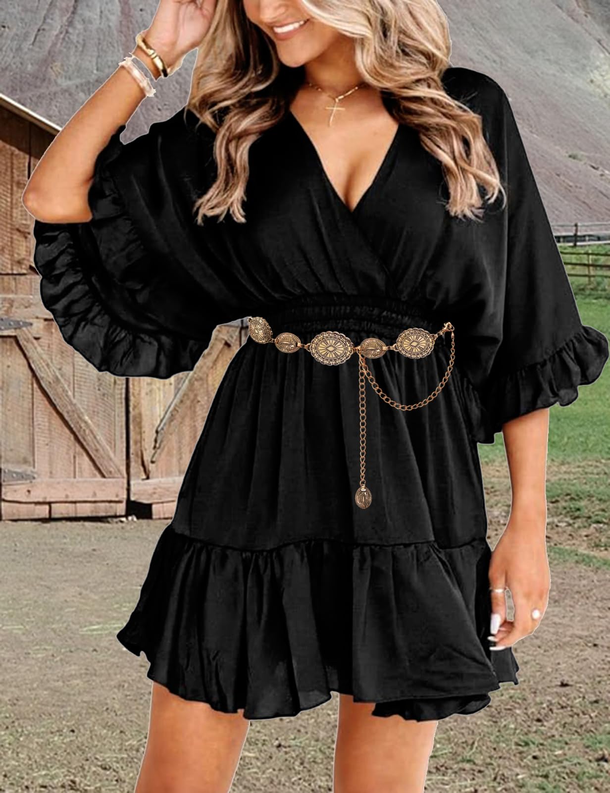 TOPACC Western Metal Concho Belt for Women Cowgirl Chain Belts for Dresses Jeans Country Concert Outfit