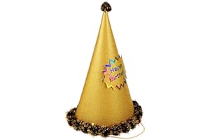 GETAJGHSD Golden Glitter Cone Birthday Party Hats for Adults, Decorative Paper Pointed Caps with Pom Pom,