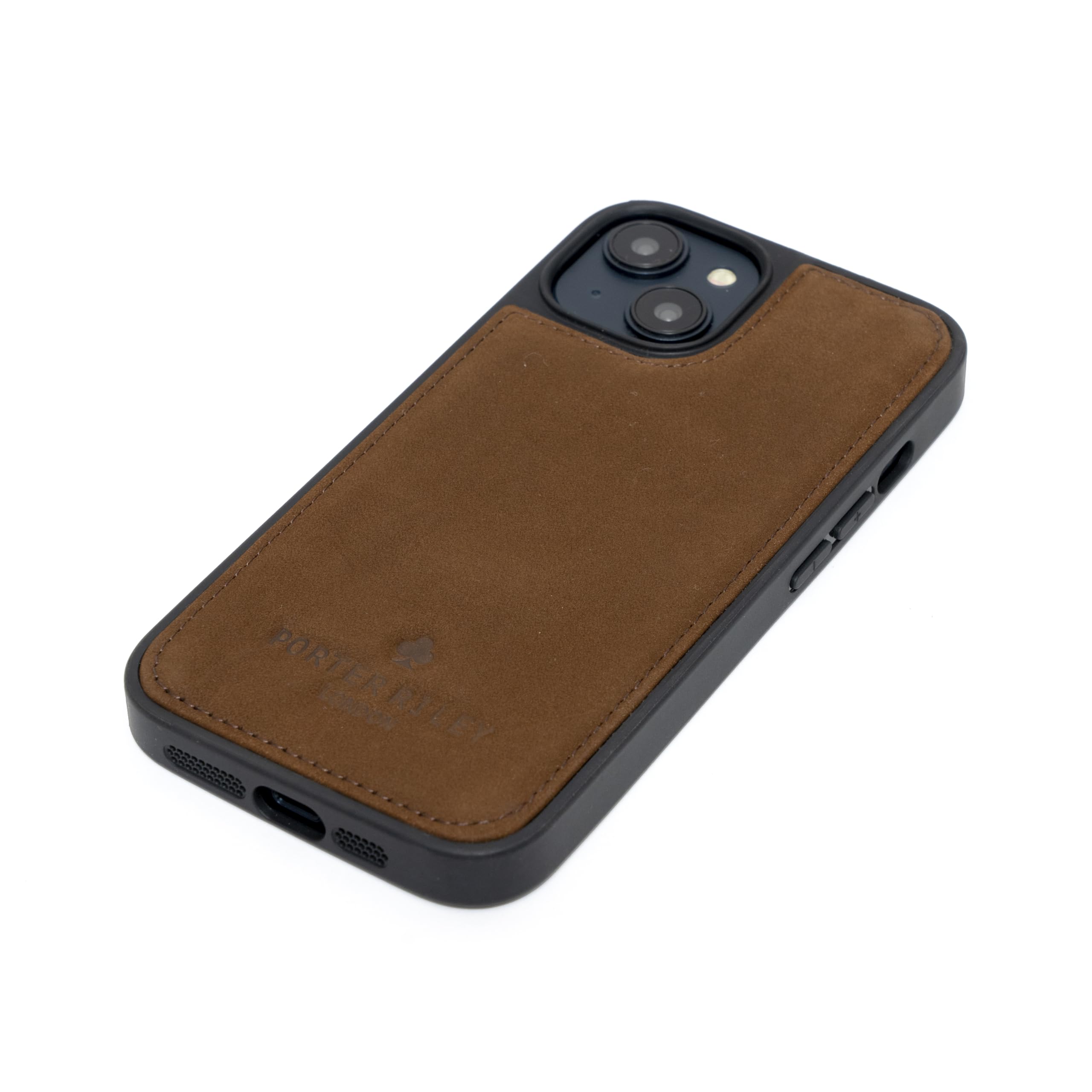 PORTER RILEY - Leather Case for iPhone 15 Pro Max. Premium Genuine Leather Slim Back/Bumper/Shell/Shockproof Case (Chocolate Brown)