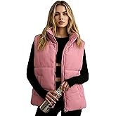 TUREAU Women Corduroy Puffer Vest Quilted Stand collar Zip Up Top with Pockets Lightweight Sleeveless Jacket 2025 Trendy
