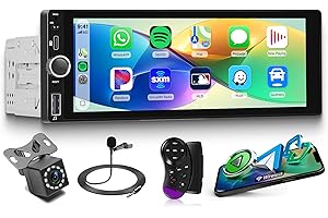 Rimoody Single Din Car Stereo 6.86 Inch Touch Screen - Wireless CarPlay/Android Auto, Bluetooth, FM/RDS, EQ, HD Backup Camera
