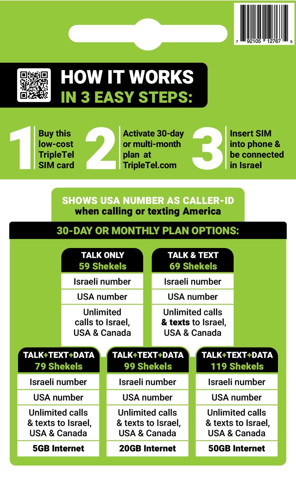 SIM Card for Israel, 5G Speed Purchase Monthly Plan Separately Online For 30-Days or Long Term Phone Must be Unlocked
