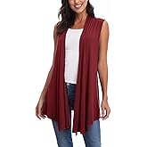 Women’s Sleeveless Open Front Draped Asymmetric Hem Cardigan Vest