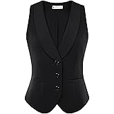 Belle Poque Vintage Lapel Collar Suit Vest Tops for Women V Neck Sleeveless Work Dressy Waistcoat Blazer with Pockets