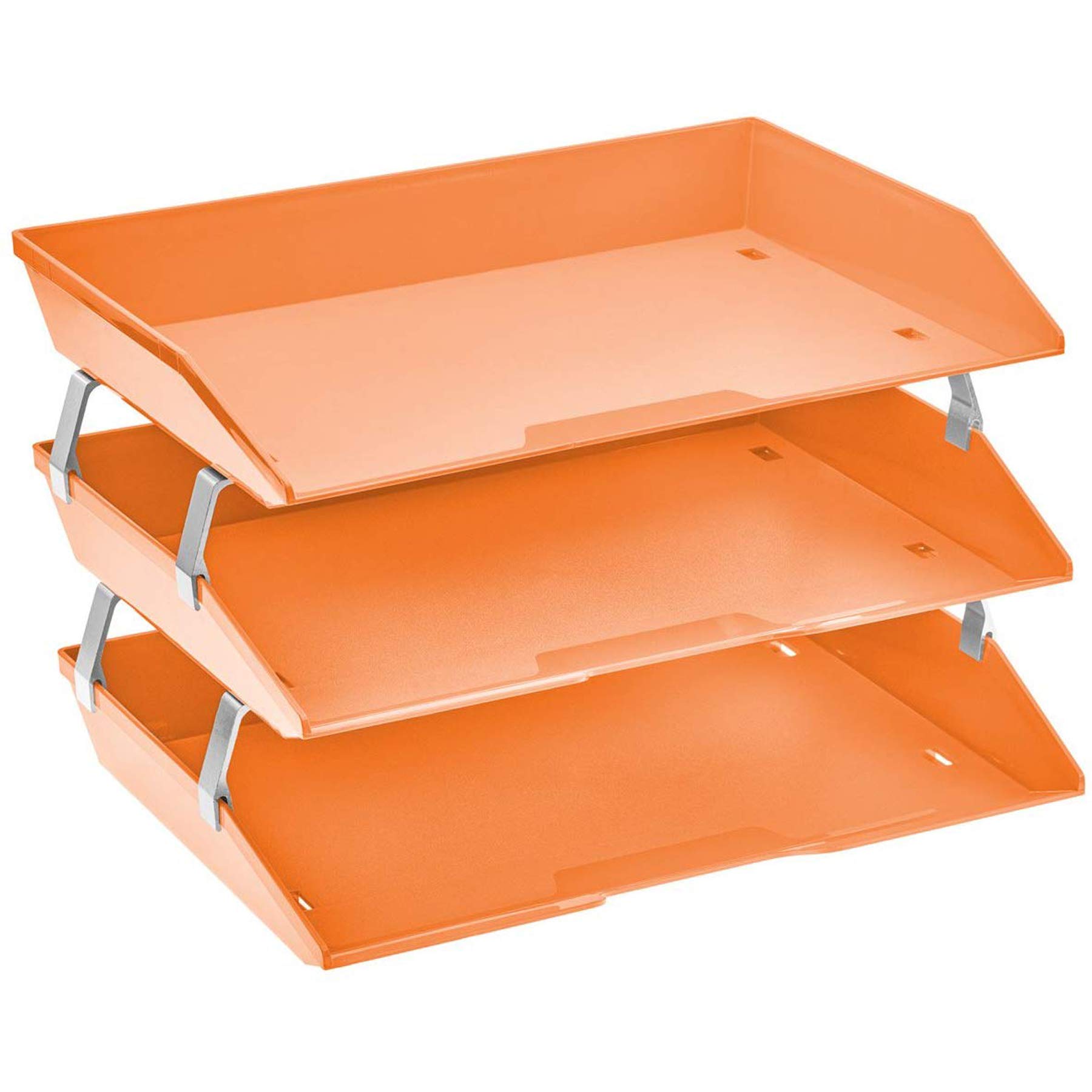 Acrimet Facility 3 Tier Letter Tray, Side Load, Letter Size/A4, Desktop File Organizer, Plastic (Orange Citrus Color)