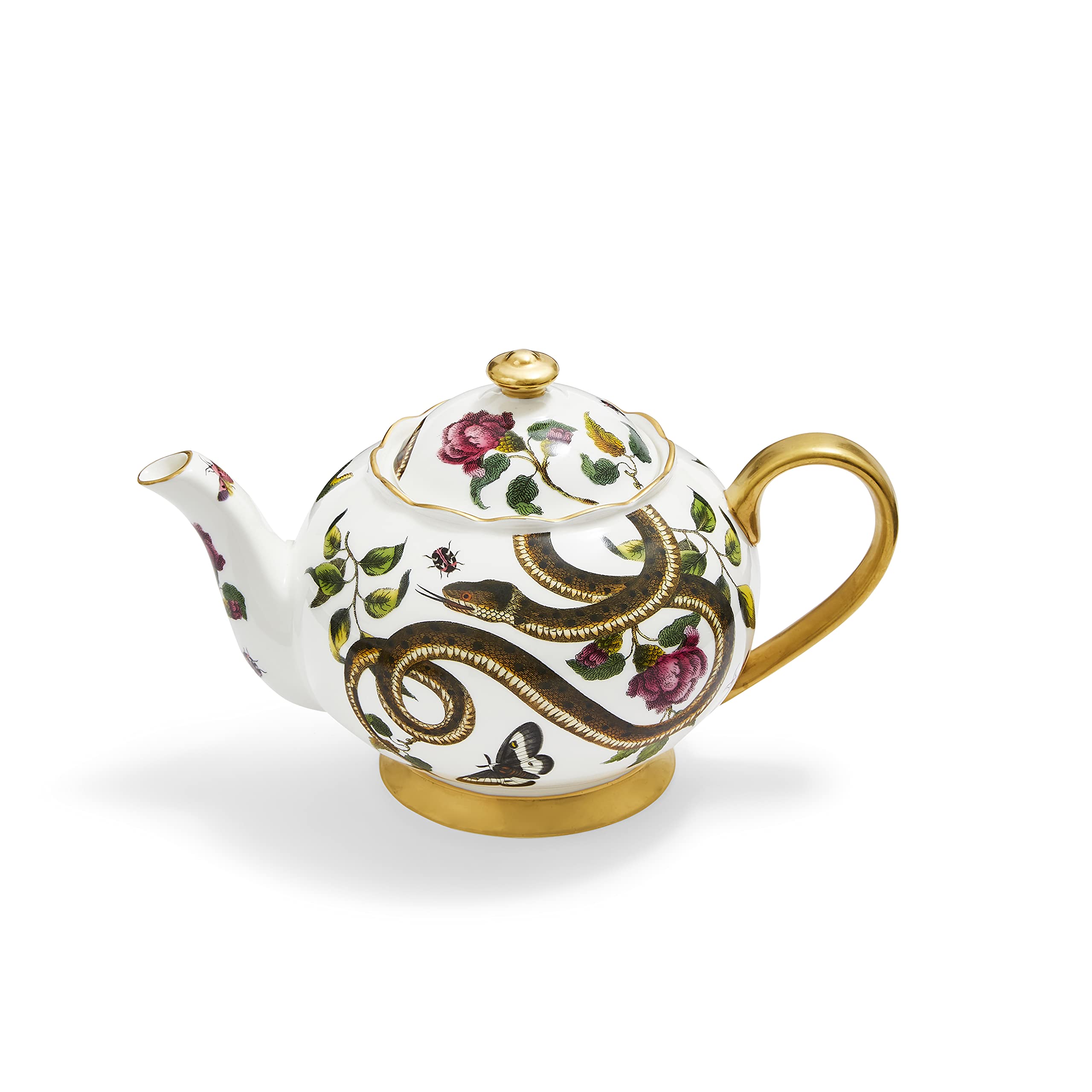 Spode x Creatures of Curiosity Teapot - 2 Pint Fine China Tea Pot with 22-Carat Gold Detailing, Snake Design, Perfect for Home, Office, and Outdoor Use