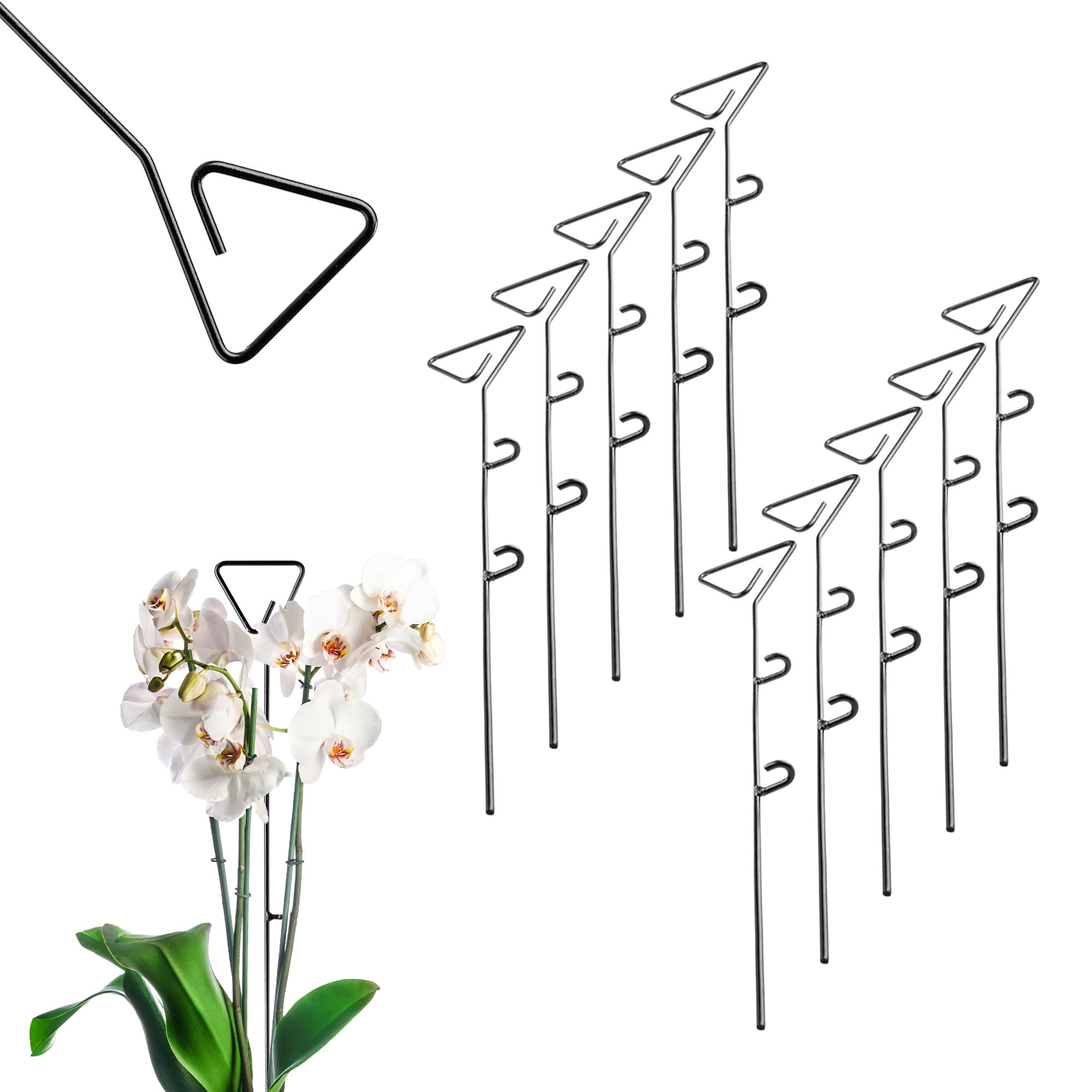 KADAX Plant Support Stakes, Set of 10, Decorative Black Steel Supports for Indoor Flowers, Single Stem Support Sticks for Orchid (Triangle, 50 cm)