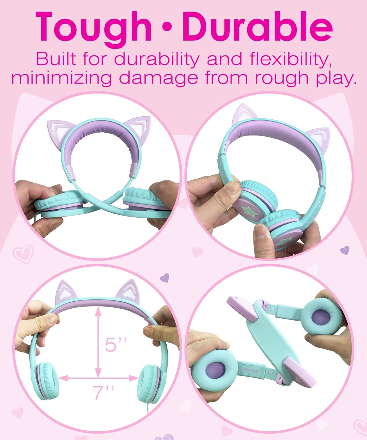 FosPower Kids Headphones with LED Cat Ears (85dB Safe Volume Limit) - Image 4
