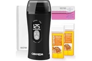 CENYEDA Digital Honey Wax Kit for Women's Hair Removal - Roll On Warmer with 2 Cartridges and 100 Wax Strips