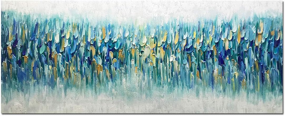 Paintings - AMEI Art Paintings,24x60Inch 3D Hand Painted On Canvas Oversized Gold Blue Abstract Seascape Artwork Texture Palette Knife Oil Paintings Modern Home Decor Wall Art Stretched and Framed Ready to Hang