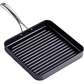 Cooks Standard Hard-Anodized Nonstick 11-inch Square Grill Pan | Ribbed surface for seared meats &amp; grill marks. Scratch &amp; warp resistant. Dishwasher &amp; oven safe. Not induction