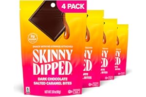 SkinnyDipped Dark Chocolate Salted Caramel Bites, 2g Sugar per Piece, Keto Friendly, Low Calorie Gluten Free, 4 Pack