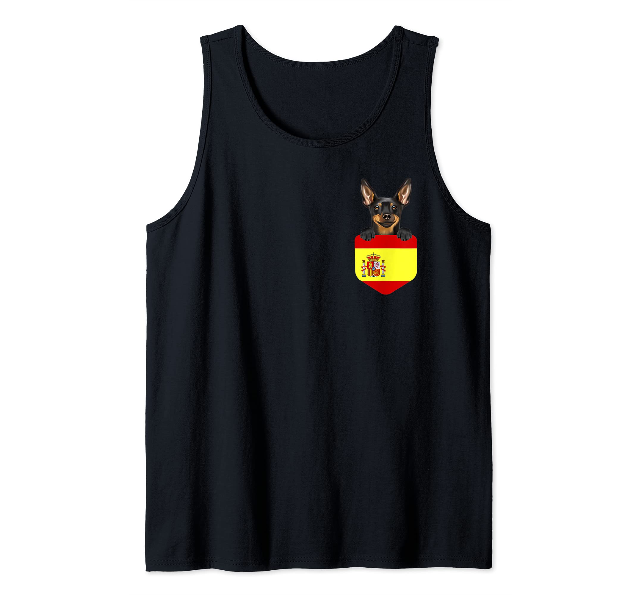 Spain Flag Miniature Pinscher Dog In Pocket Tank Top