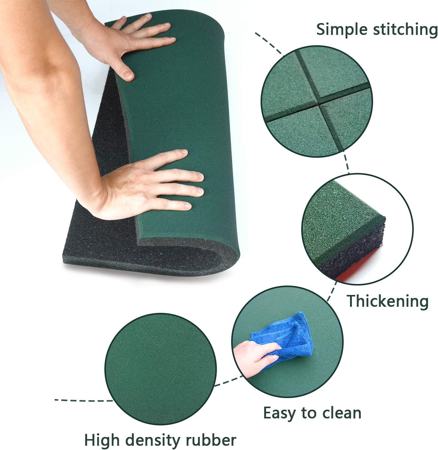 MYOYAY 4 Pack Eco-Sport Interlocking Tiles 20"x20"x1.2" Heavy Duty Rubber Tile Green Non-Slip Flooring Mat for Playground Park Gym Indoor and Outdoor, Cover 11.12 Sq.Ft: Sports & Outdoors