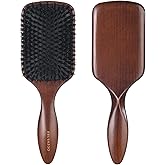 BRUSHZOO Boar Bristle Hair Brush for Women Men, Paddle Hair Brush for Fine Thin Normal Hair, Reduce Frizz, Add Shine and Texture