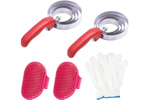 CAPUCA Metal Curry Comb Horse Grooming - 2 Pack Reversible Stainless Steel Horse Comb & 2 Pack Rubber Curry Brush Dog 4 Ring Great Grip Spring Curry For Cow Goat Sheep Cattle