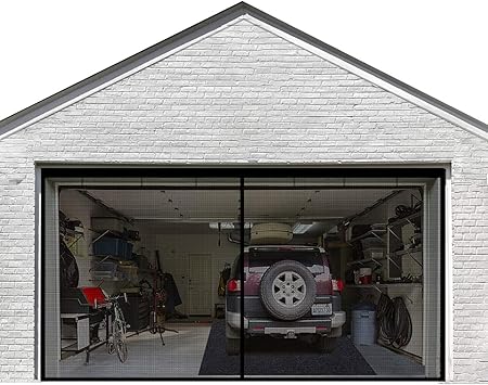 Amazon ガレージスクリーンドア 2台用 16x7フィート ガレージドア用 強化ドアスクリーンカーテン ガレージドア用 ハンズフリー 磁気スクリーンドア ドア用金物