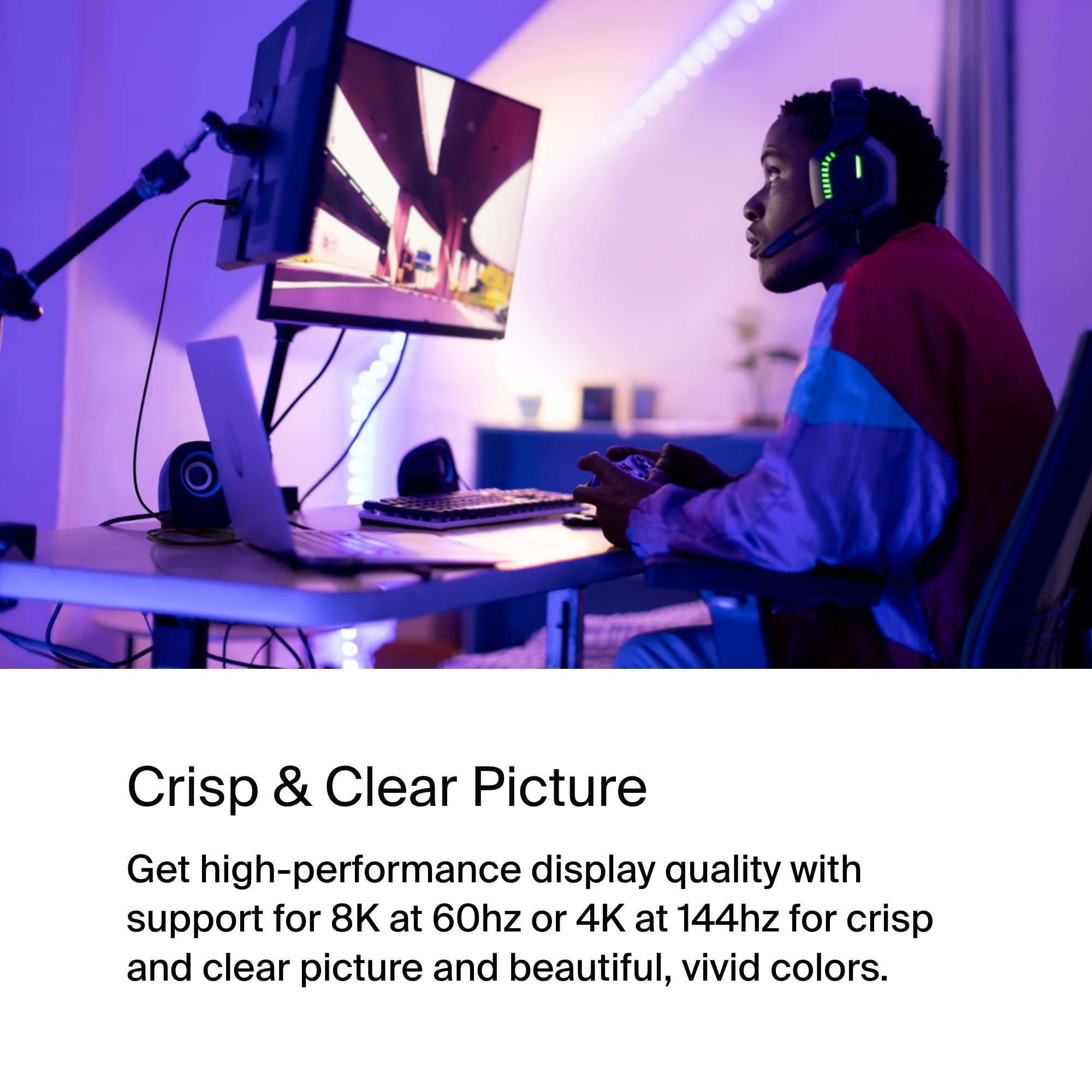 Belkin USB Type C to DisplayPort 1.4 Cable 6.6ft/2m, 32.4Gbps, 8K@60Hz or 4K@144HZ, with HBR3, DSC, HDCP 2.2, DP Alt Mode, Backwards Compatible, Works with Windows, MacOS, iPadOS, Android, and More